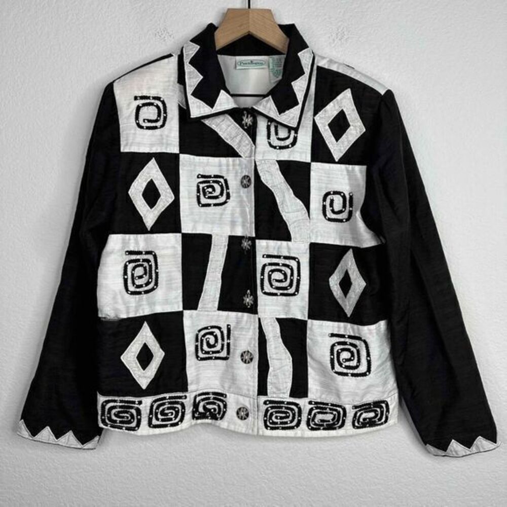 Patchington Jacket Women’s M Black White Geometric‎ 90s Vintage Art to Wear
